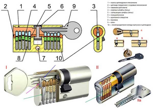 строение цилиндра или личинки замка в разрезе картинка