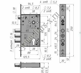 чертеж замка ЗАМОК А3 (ЦИЛИНДРОВЫЙ).