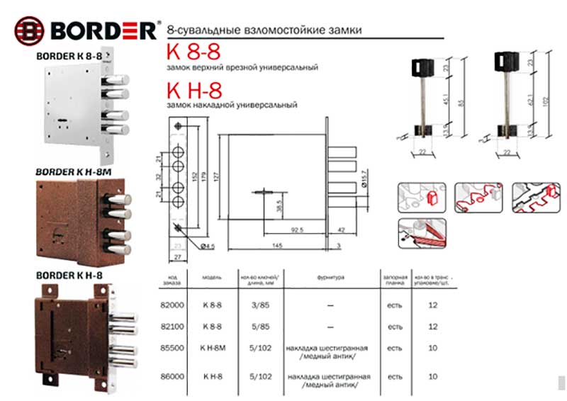 замки Бордер 8 ми сувальдные взломостойкие замки