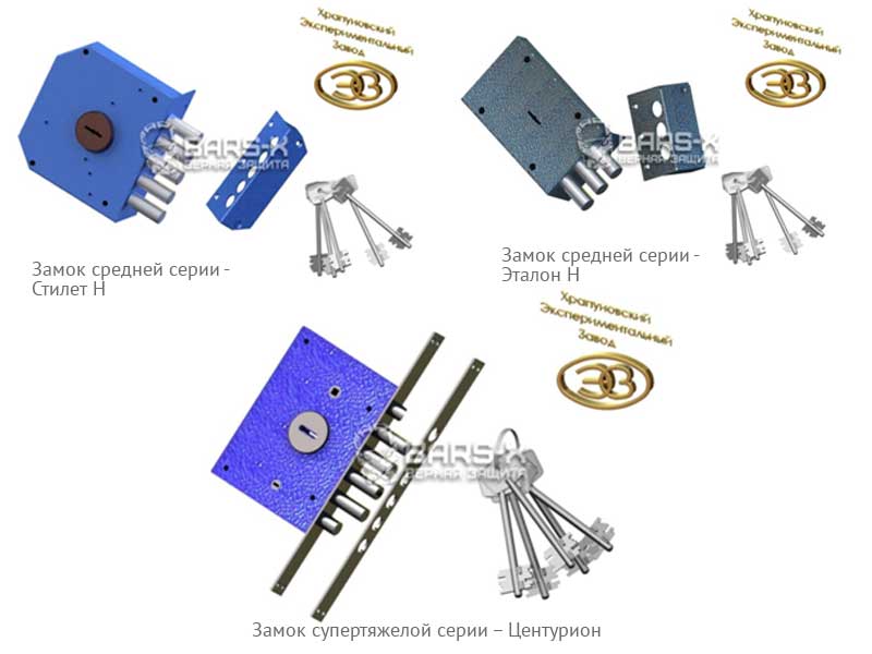 Замок средней серии Стилет Н. Замок средней серии Эталон Н. Замок супертяжелой серии Центурион.