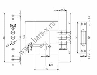 252 R – цилиндровый замок чертеж картинка