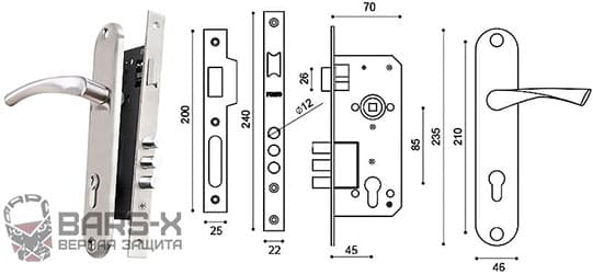 Замок цилиндровый врезной Punto KIT P90 4585/3 CRONA SN картинка