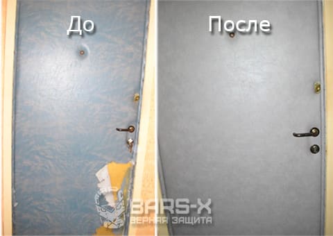 Обивка входной двери серой винилкожей, Москва картинка