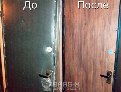 Обивка входной двери влагостойкой крашеной МДФ накладкой картинка
